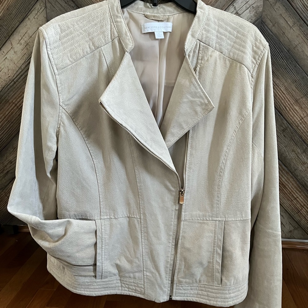 New York & Company Cream Leather Moto Jacket